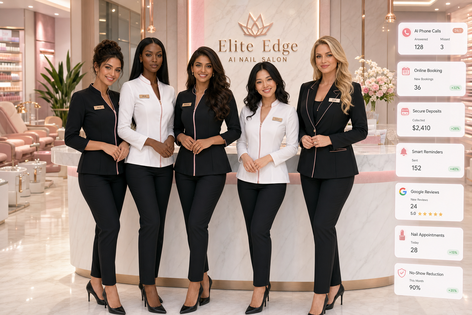 Elite Edge AI nail salon AI receptionist system preview team