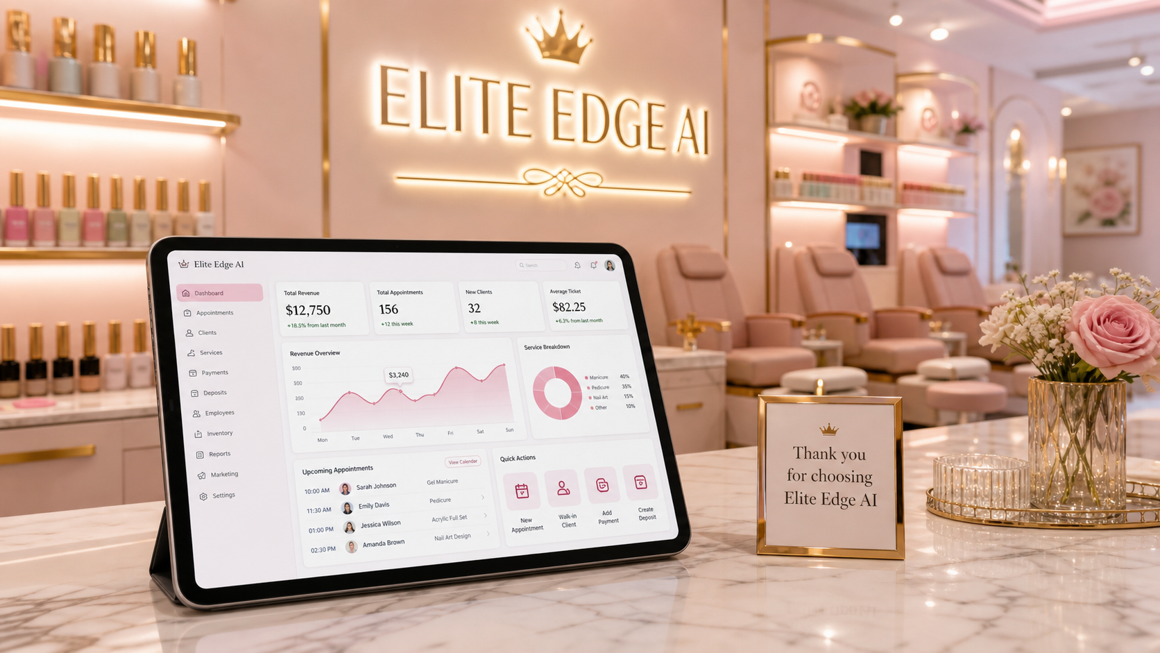 Elite Edge AI owner dashboard showing protected bookings and appointment activity